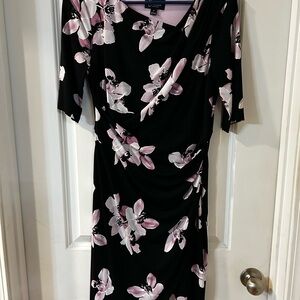 Connected Apparel Black and Pink Floral Midi Dress